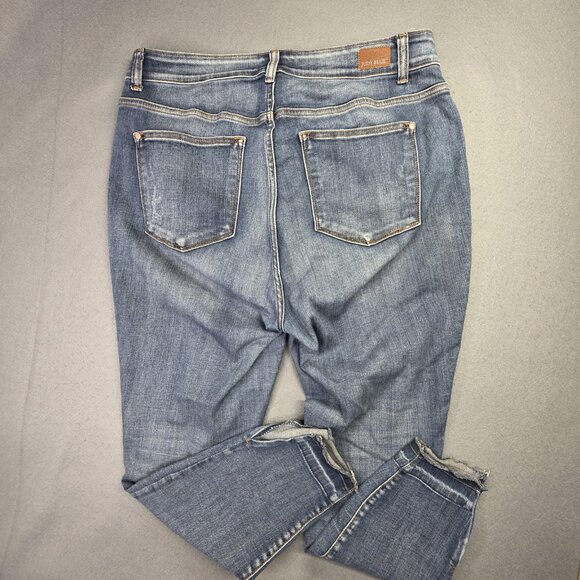 Judy Blue Jeans Women 16W Blue Raw Hem Ankle Straight Stretch Denim Punk Boho - Picture 5 of 9